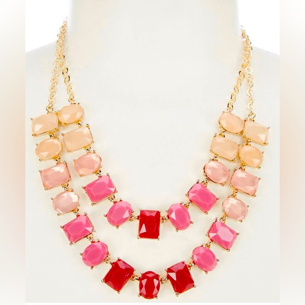 NWT Multi Pink Stone 2 Row Chain Necklace!